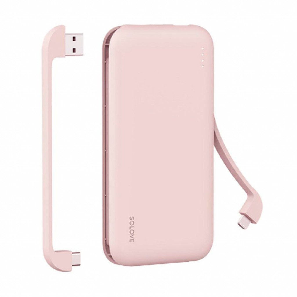 Внешний аккумулятор Power Bank Xiaomi (Mi) Solove W7 10000 mAh Dual со встроенными двумя кабелями, Pink (W7 Pink)