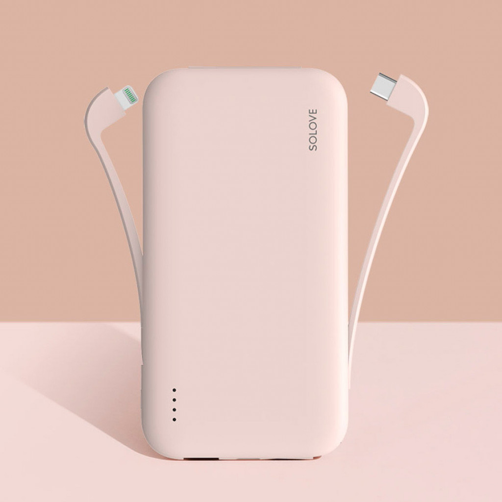 Внешний аккумулятор Power Bank Xiaomi (Mi) Solove W7 10000 mAh Dual со встроенными двумя кабелями, White (W7 White)