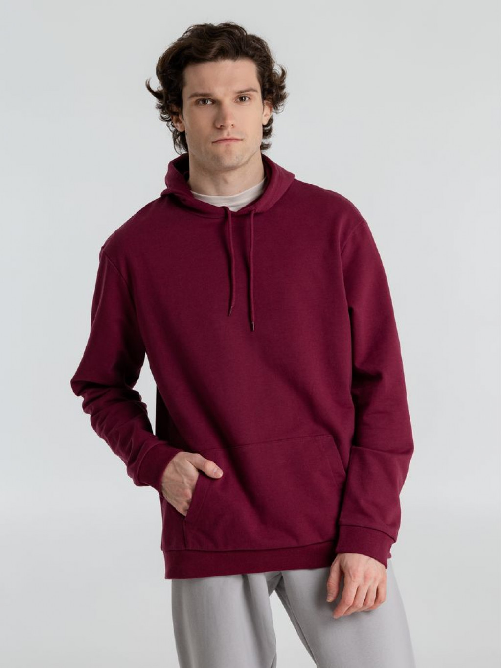 Толстовка с капюшоном унисекс Hoodie, бордовая, размер M