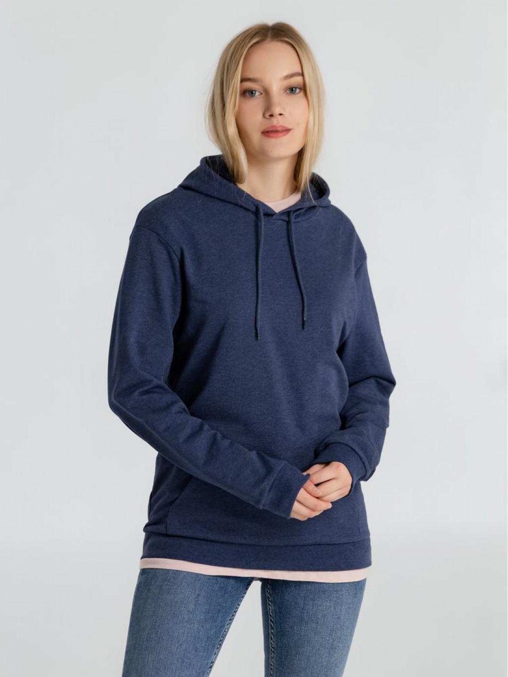 Толстовка с капюшоном унисекс Hoodie, синий меланж, размер XXL