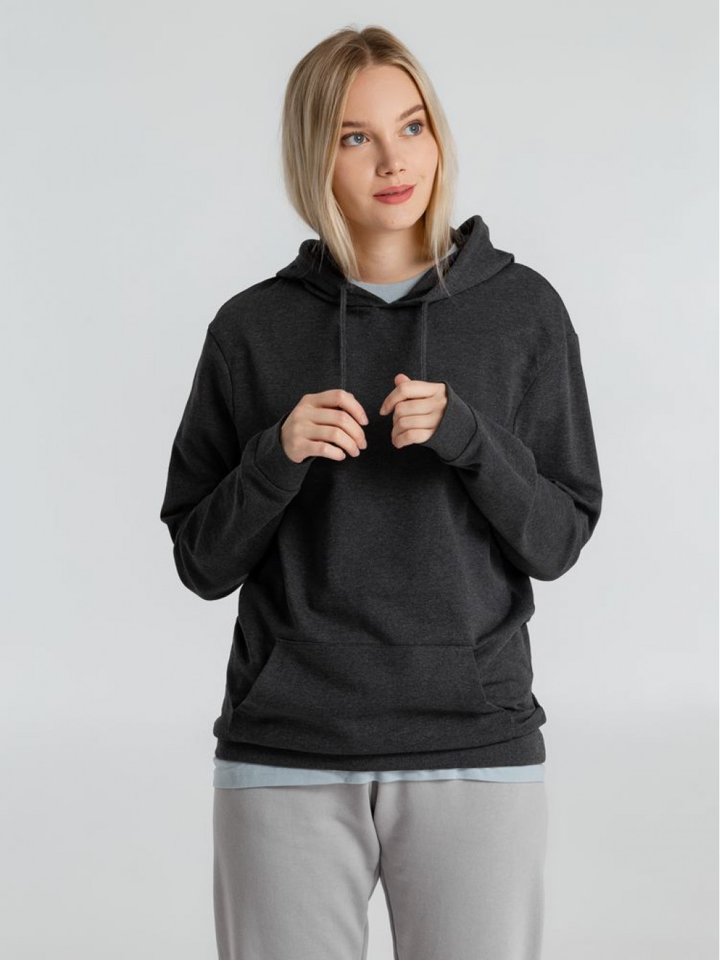 Толстовка с капюшоном унисекс Hoodie, серый меланж (антрацит), размер XS