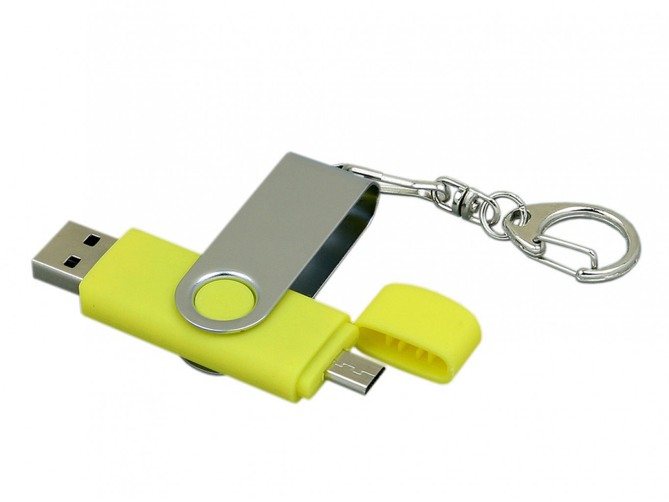 USB 2.0- флешка на 64 Гб с поворотным механизмом и дополнительным разъемом Micro USB