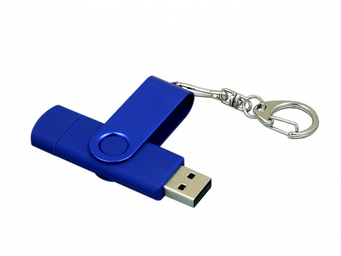 USB 2.0- флешка на 32 Гб с поворотным механизмом и дополнительным разъемом Micro USB