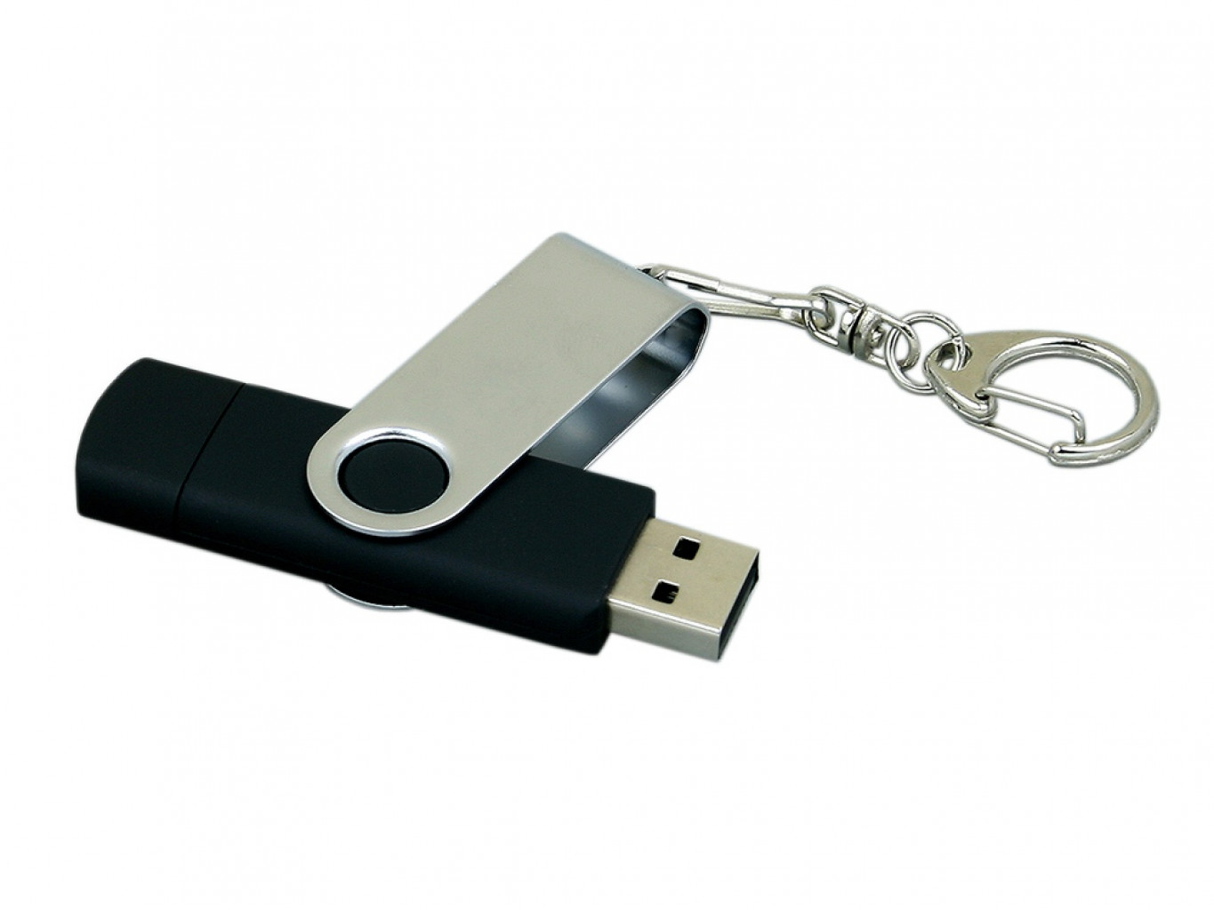 USB 2.0- флешка на 32 Гб с поворотным механизмом и дополнительным разъемом Micro USB