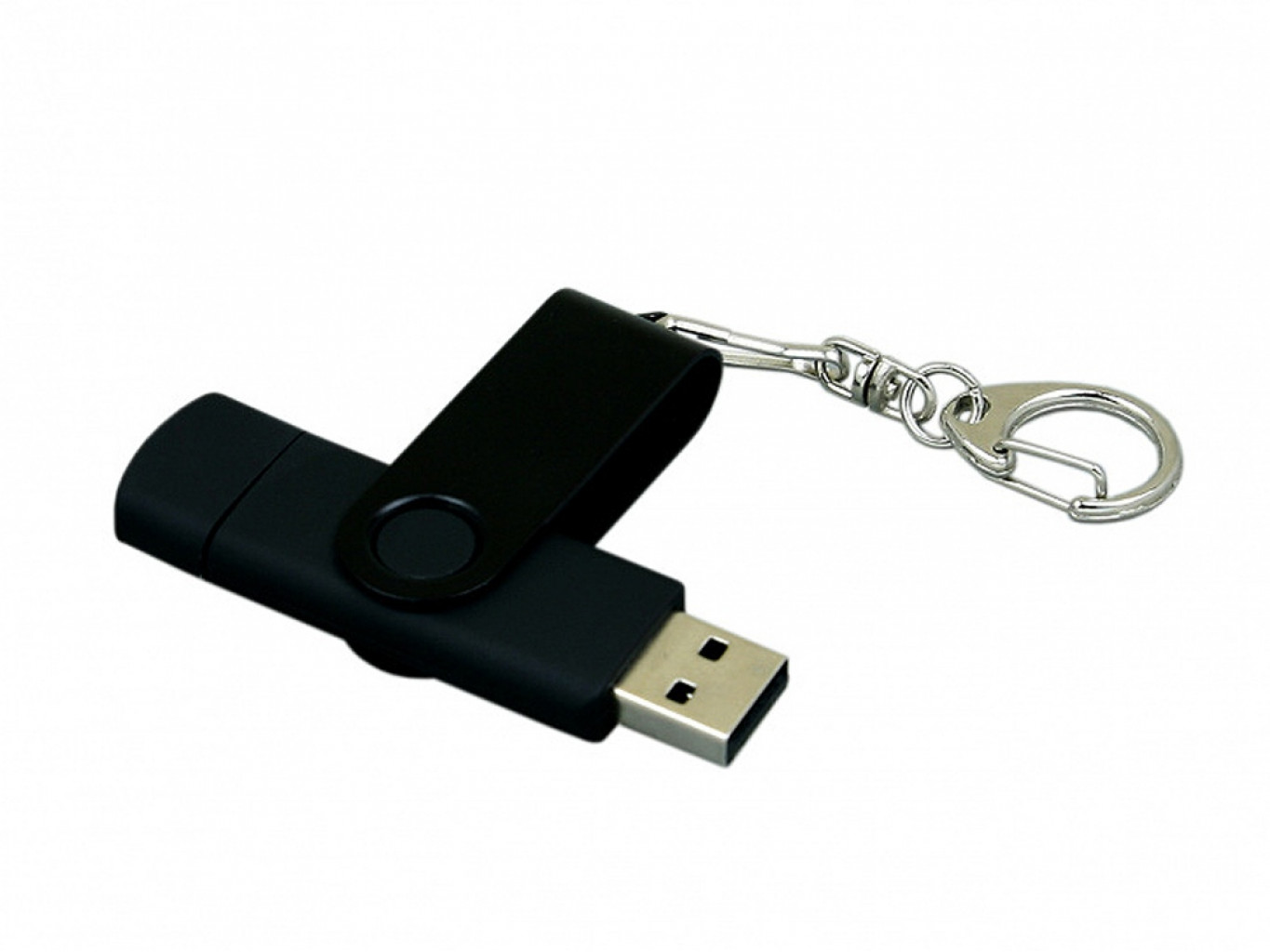 USB 2.0- флешка на 16 Гб с поворотным механизмом и дополнительным разъемом Micro USB