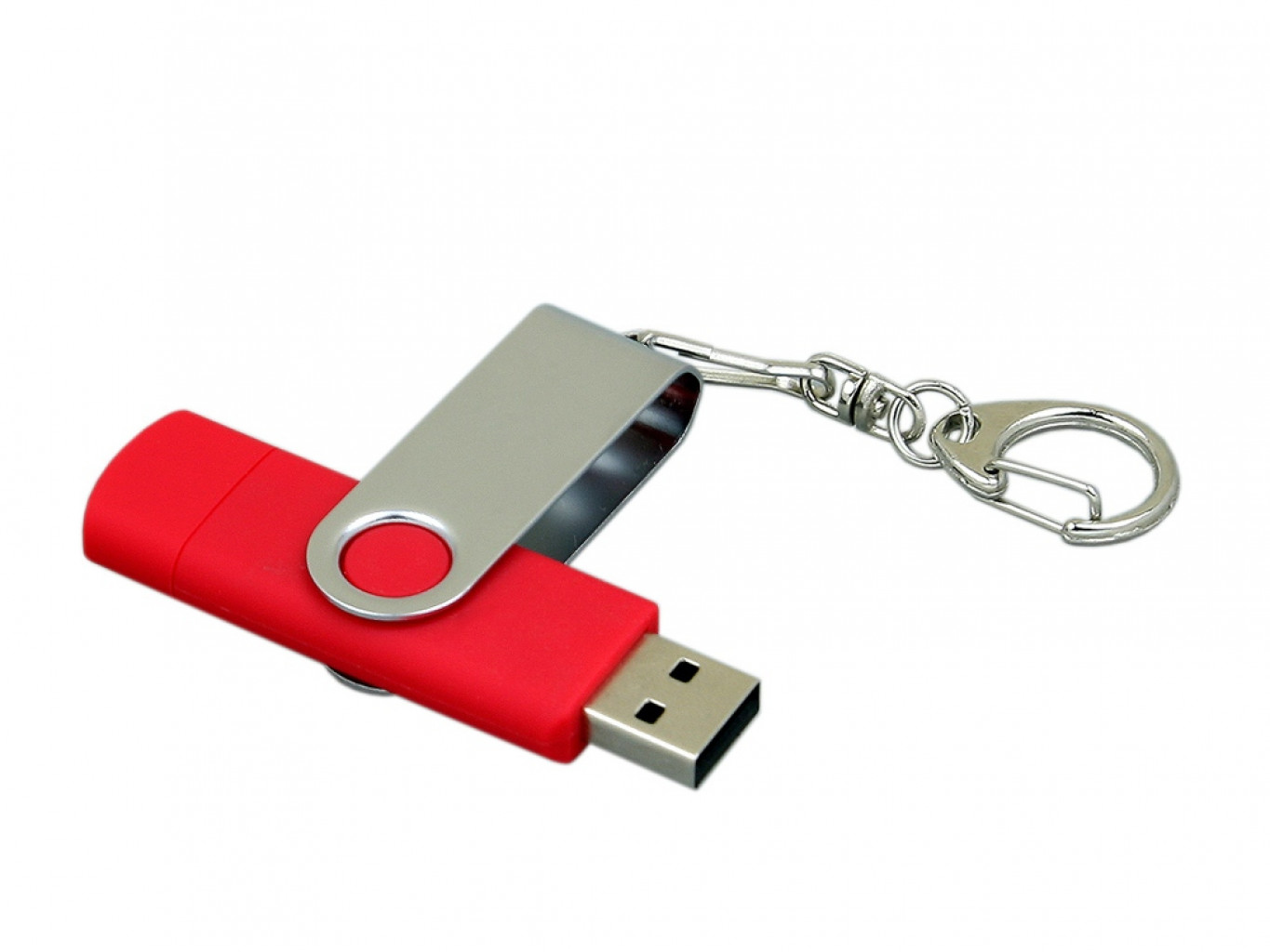 USB 2.0- флешка на 32 Гб с поворотным механизмом и дополнительным разъемом Micro USB