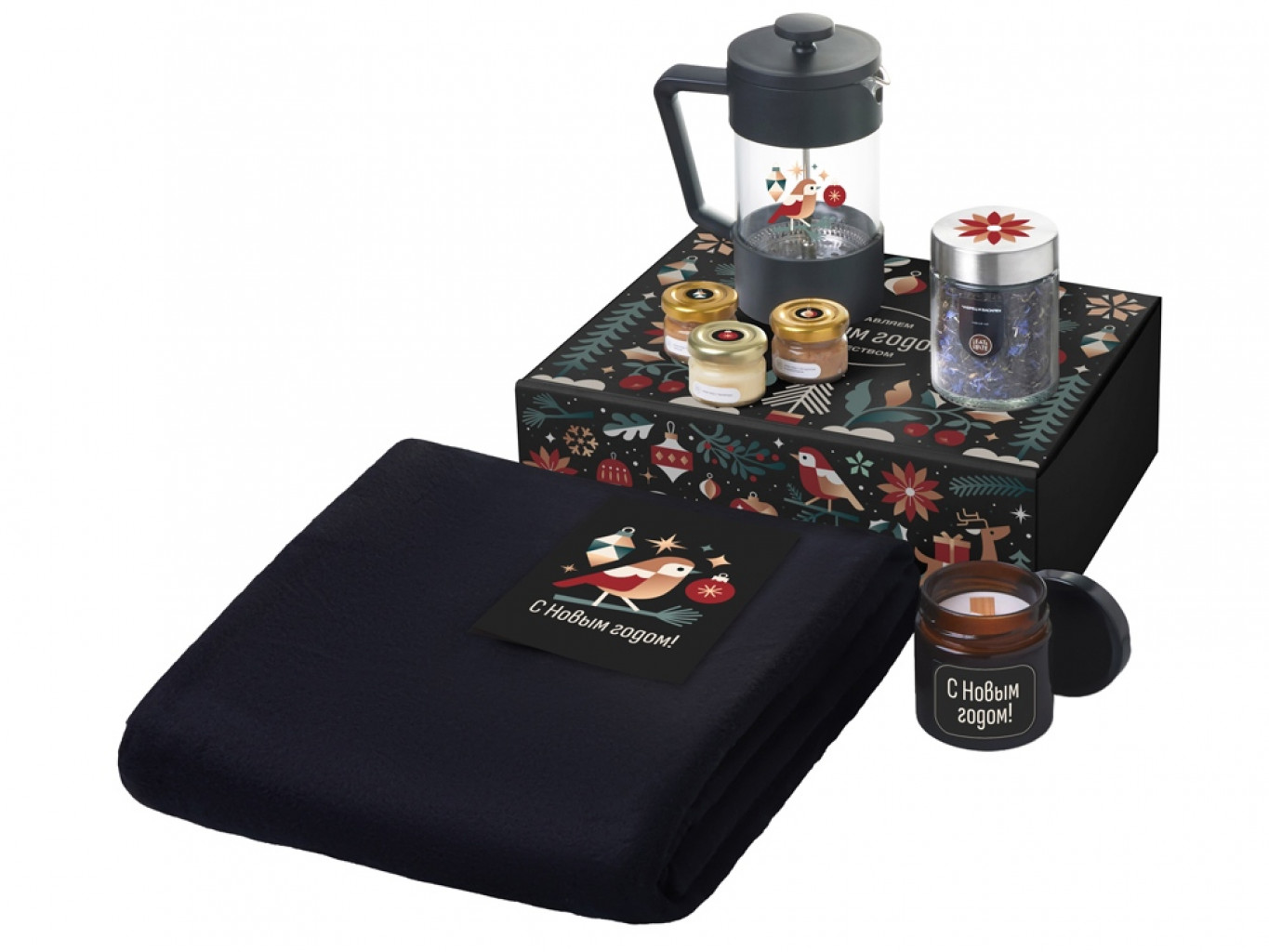 Подарочный набор «Re:Moments» с пледом, френчпрессом и медом