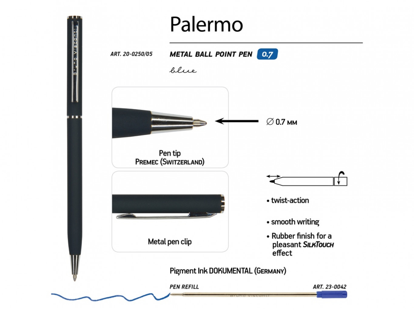 Ручка металлическая шариковая «Palermo», софт-тач