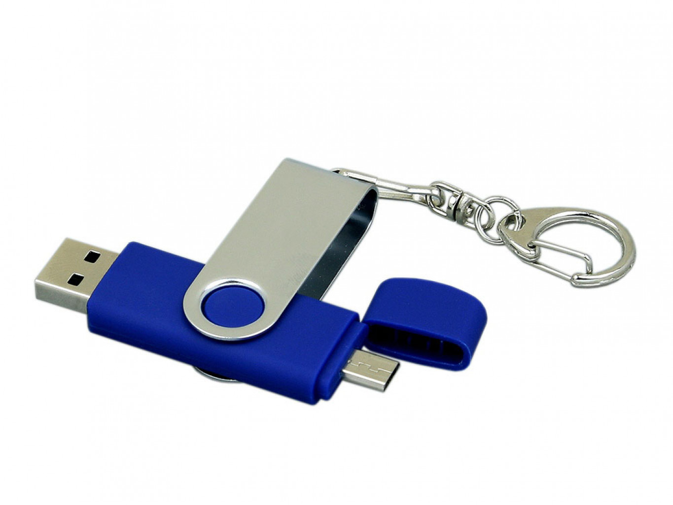 USB 2.0- флешка на 64 Гб с поворотным механизмом и дополнительным разъемом Micro USB