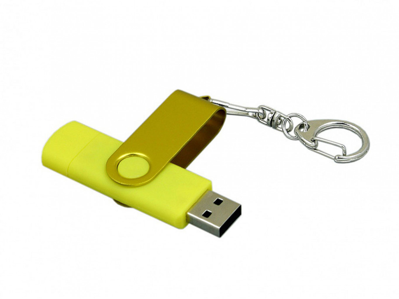 USB 2.0- флешка на 64 Гб с поворотным механизмом и дополнительным разъемом Micro USB