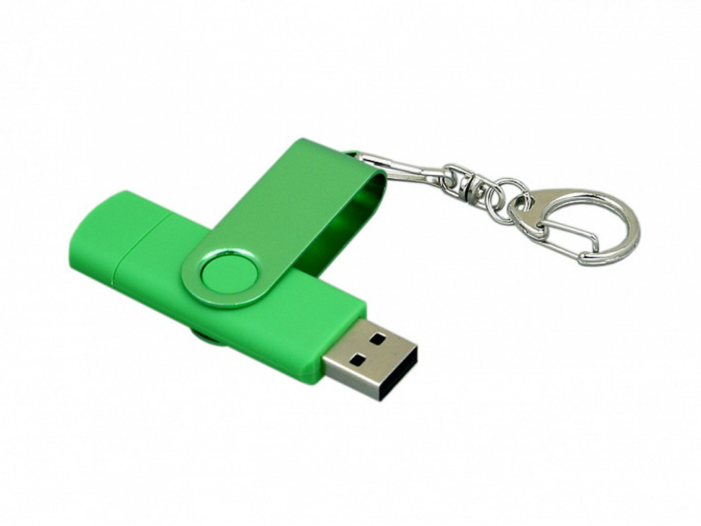 USB 2.0- флешка на 16 Гб с поворотным механизмом и дополнительным разъемом Micro USB