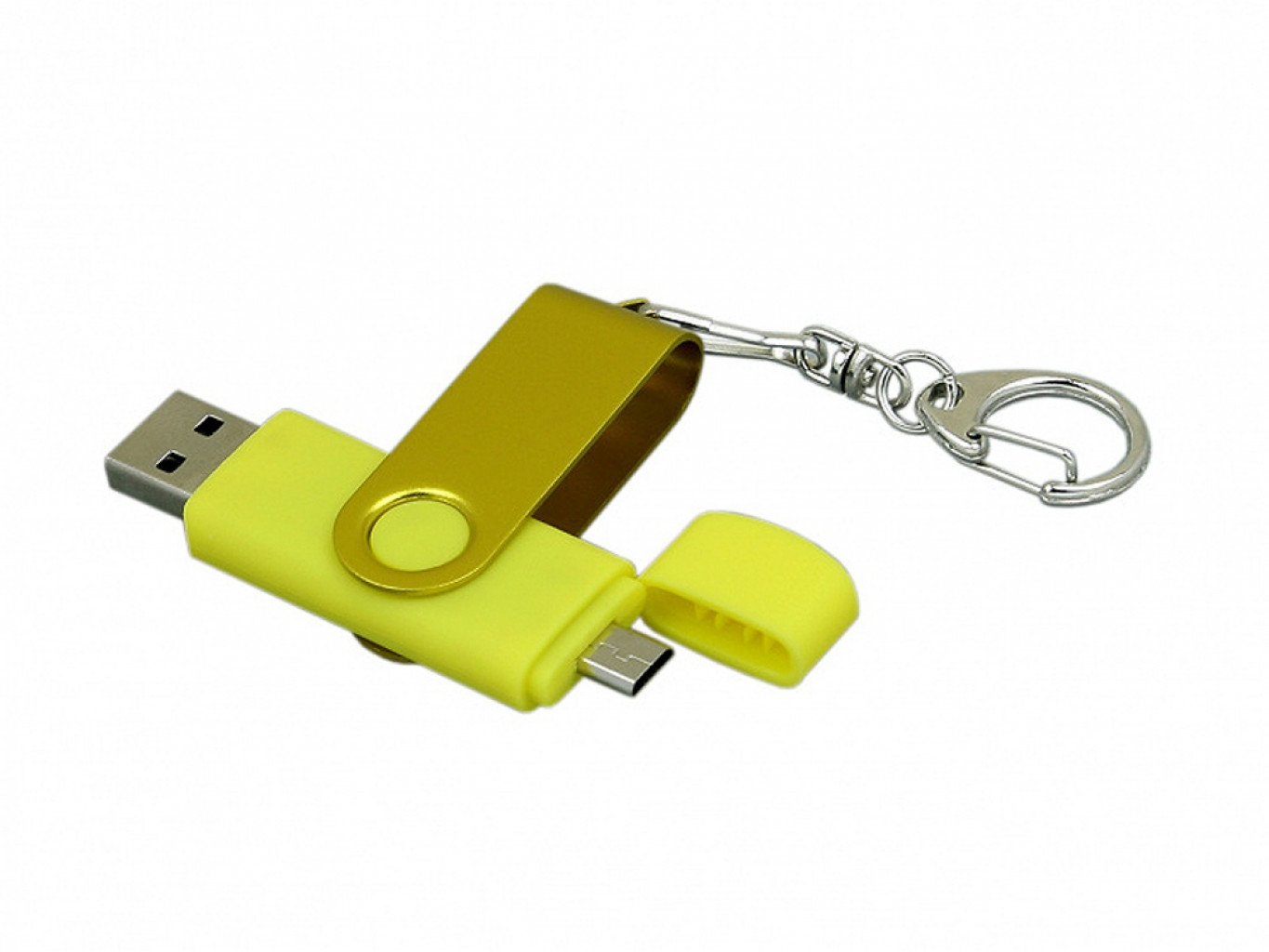 USB 2.0- флешка на 16 Гб с поворотным механизмом и дополнительным разъемом Micro USB