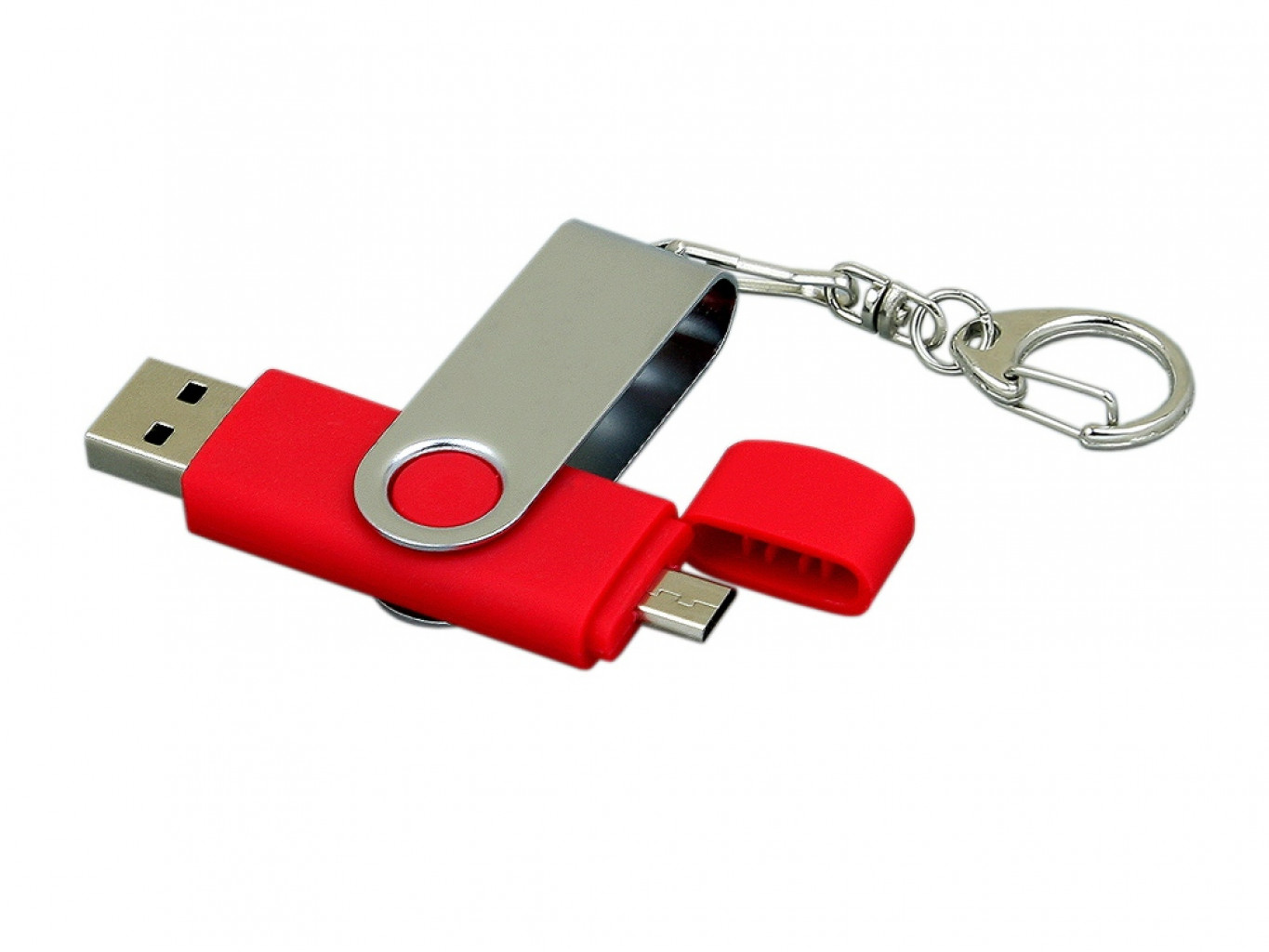 USB 2.0- флешка на 32 Гб с поворотным механизмом и дополнительным разъемом Micro USB