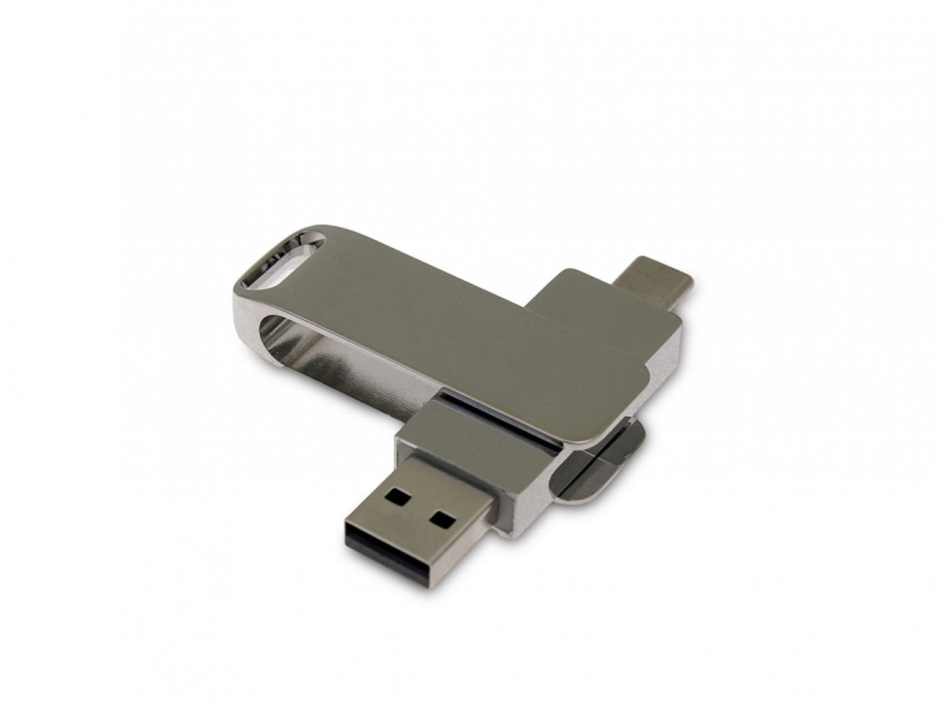 USB 2.0- флешка на 64 Гб с поворотным механизмом и дополнительным разъемом Type-C
