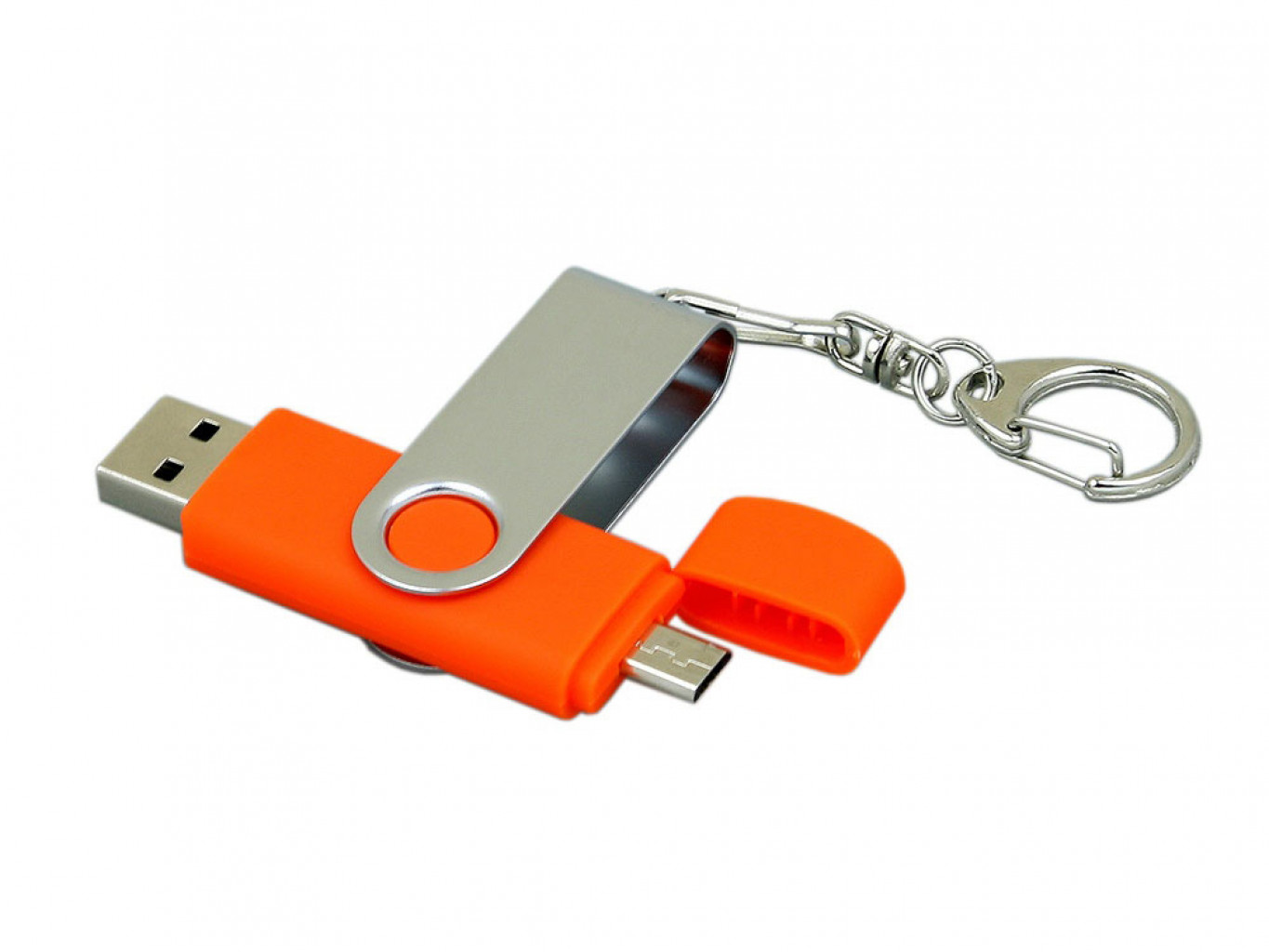 USB 2.0- флешка на 32 Гб с поворотным механизмом и дополнительным разъемом Micro USB