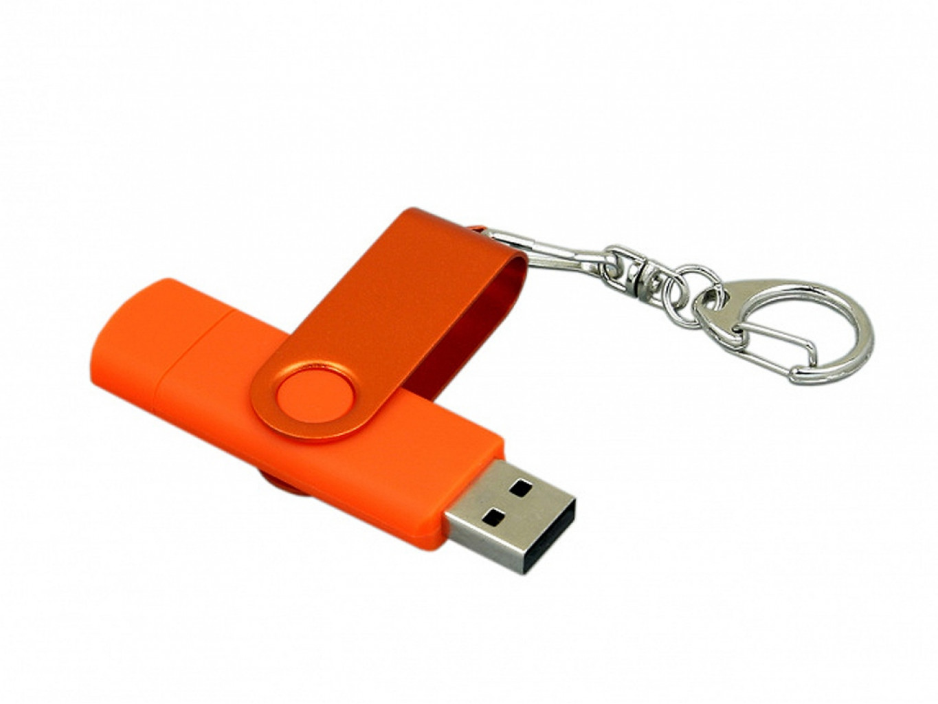 USB 2.0- флешка на 32 Гб с поворотным механизмом и дополнительным разъемом Micro USB