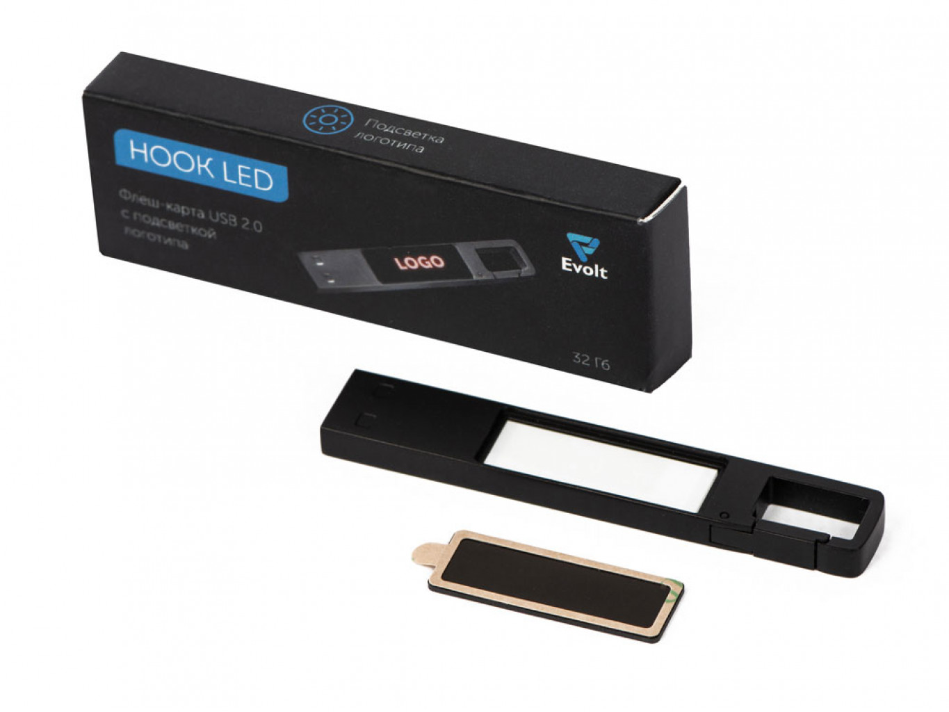 USB 2.0- флешка на 32 Гб c подсветкой логотипа «Hook LED»