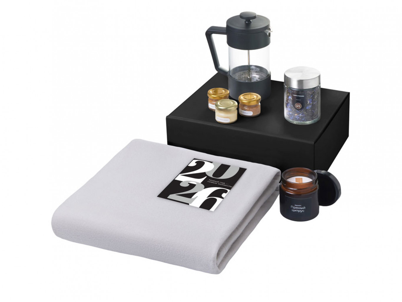 Подарочный набор «Re:Moments» с пледом, френчпрессом и медом