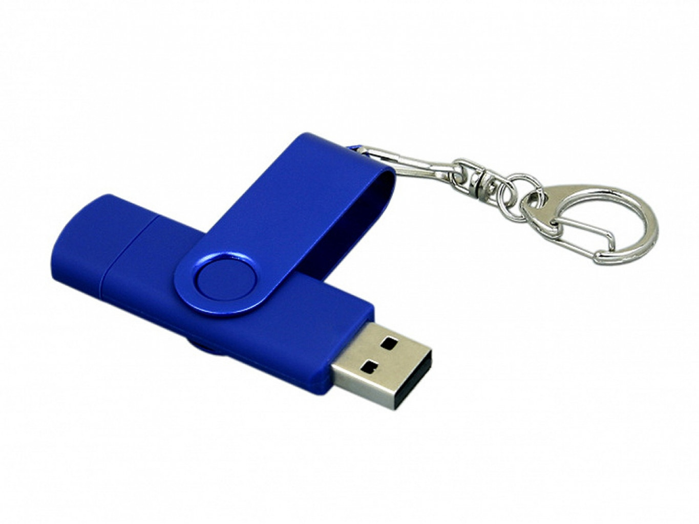 USB 2.0- флешка на 16 Гб с поворотным механизмом и дополнительным разъемом Micro USB