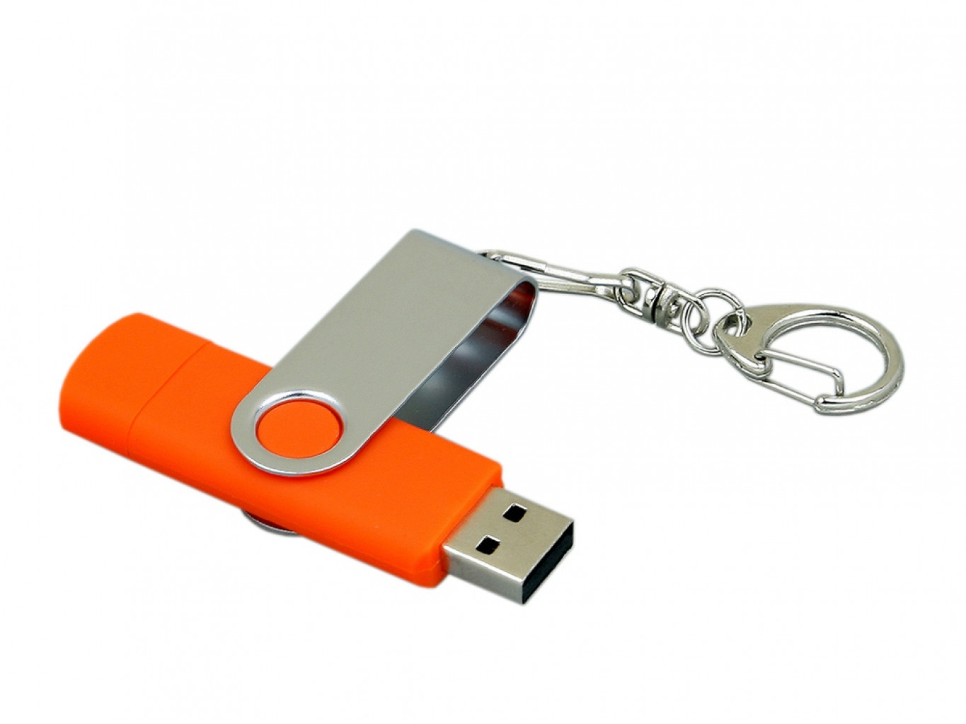 USB 2.0- флешка на 16 Гб с поворотным механизмом и дополнительным разъемом Micro USB