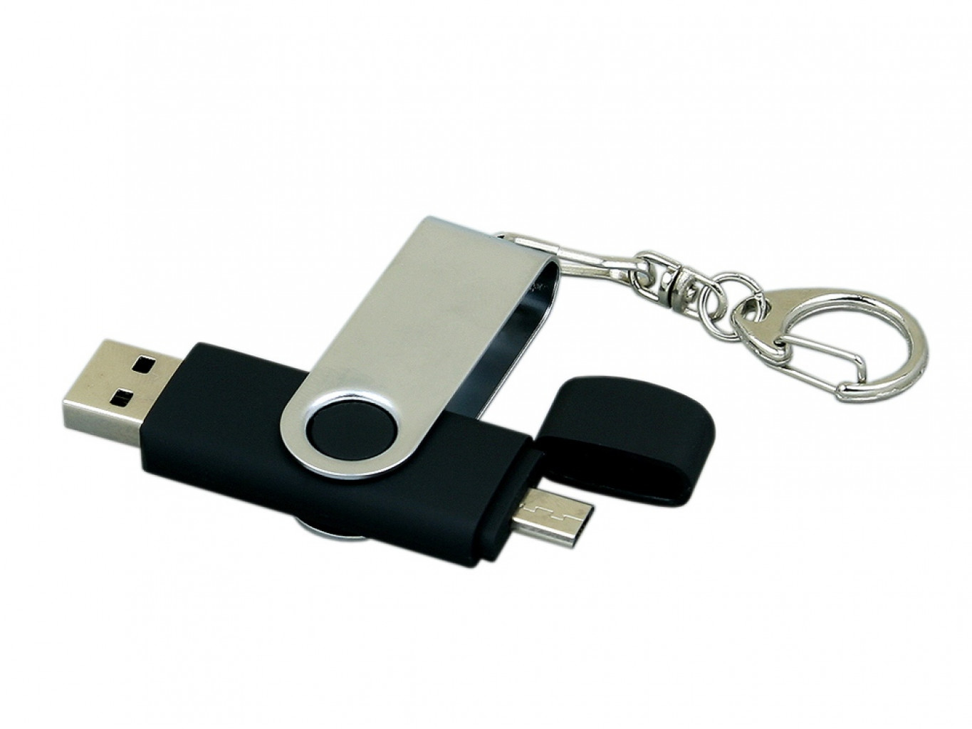 USB 2.0- флешка на 16 Гб с поворотным механизмом и дополнительным разъемом Micro USB