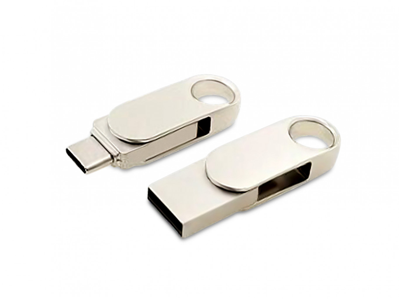 USB 2.0- флешка «Uranium» на 64 Гб с поворотным механизмом и дополнительным разъемом Type-C