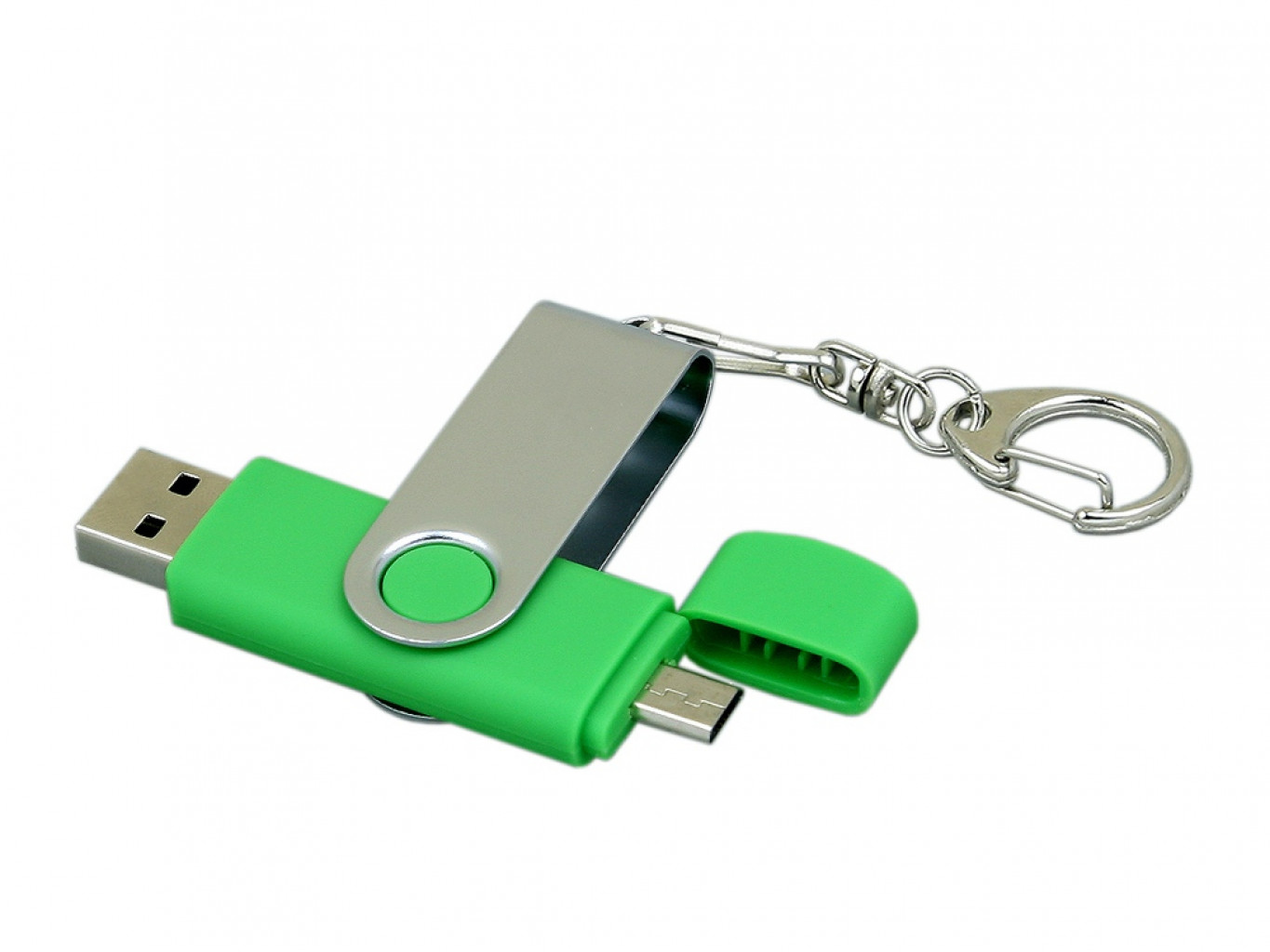 USB 2.0- флешка на 32 Гб с поворотным механизмом и дополнительным разъемом Micro USB