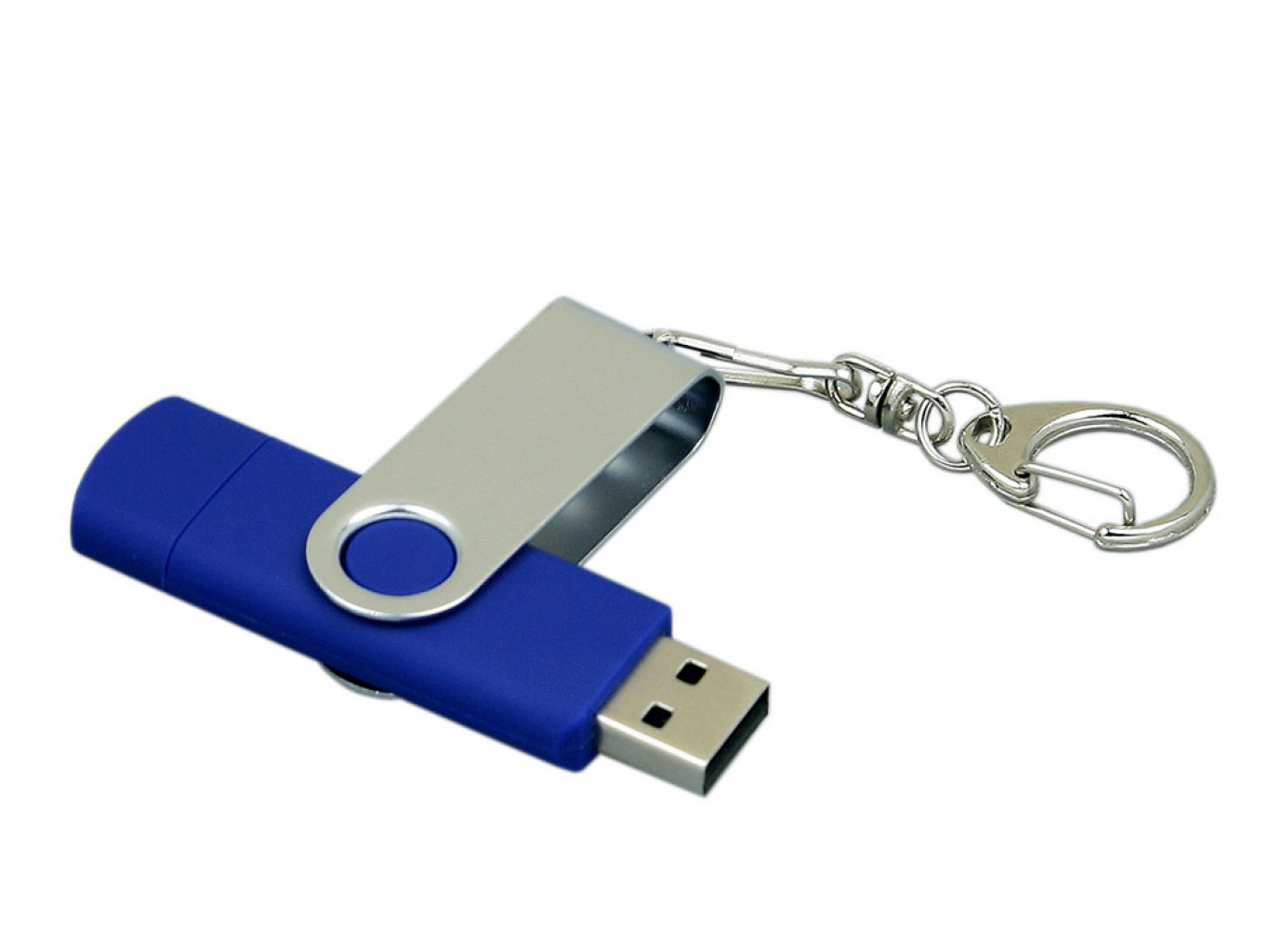 USB 2.0- флешка на 64 Гб с поворотным механизмом и дополнительным разъемом Micro USB