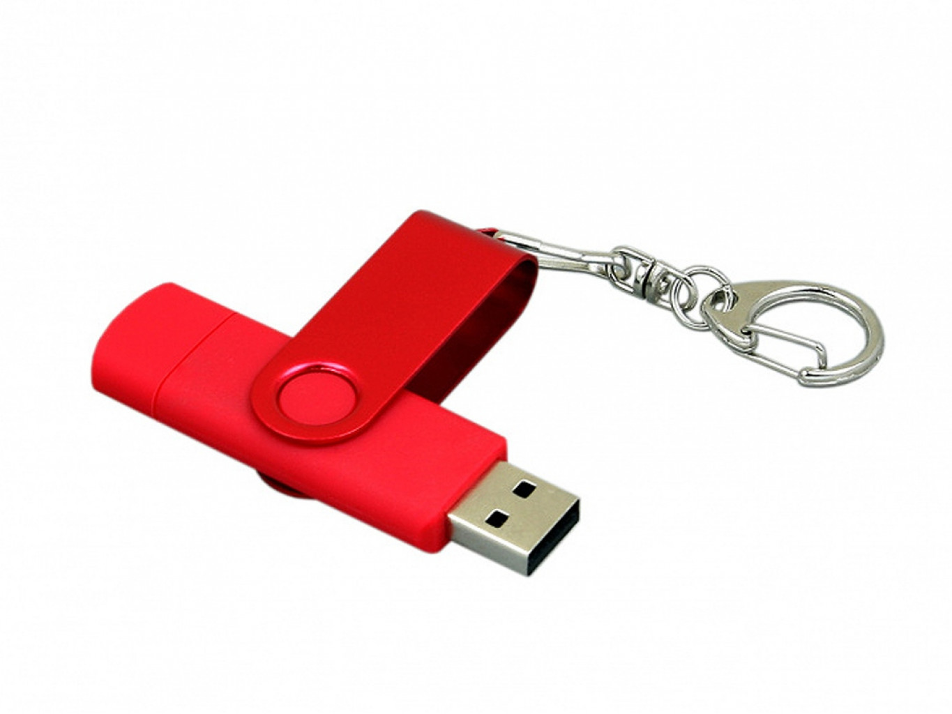 USB 2.0- флешка на 32 Гб с поворотным механизмом и дополнительным разъемом Micro USB