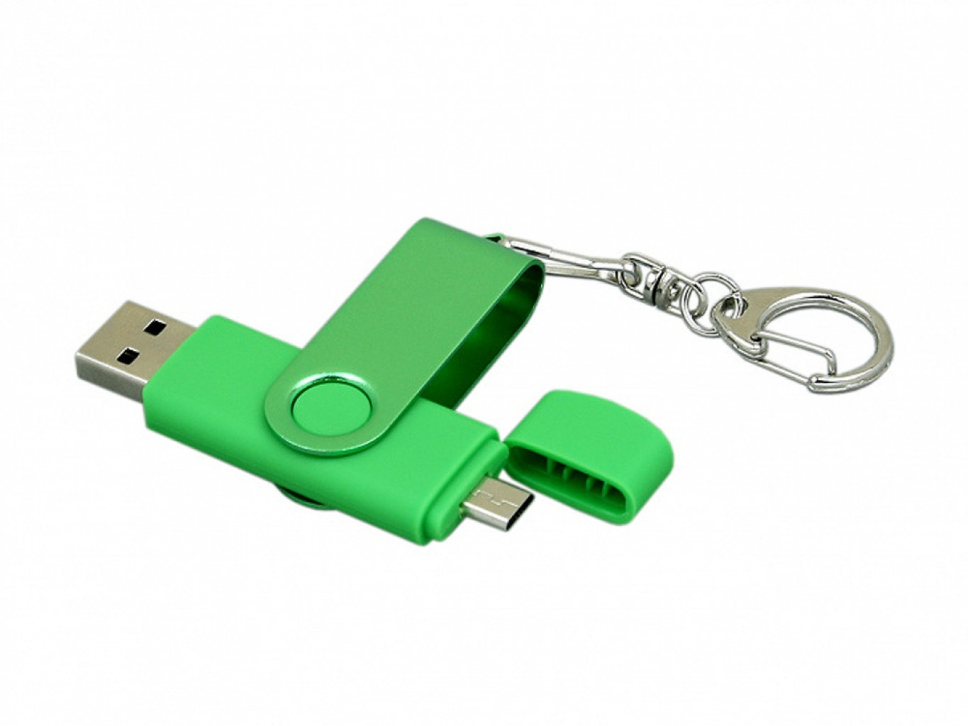 USB 2.0- флешка на 32 Гб с поворотным механизмом и дополнительным разъемом Micro USB