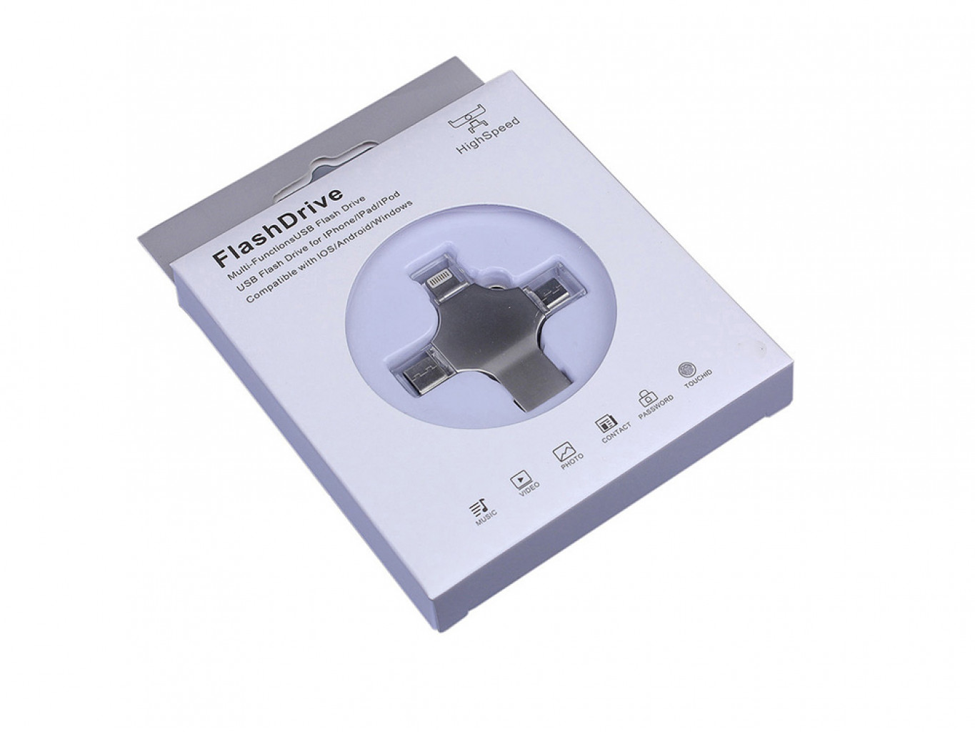 USB 3.0-флешка на 64 Гб 4-в-1 с разъемами Micro USB, Type-C и Lightning