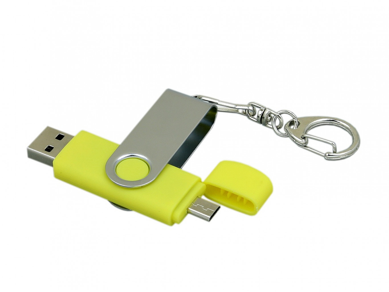 USB 2.0- флешка на 32 Гб с поворотным механизмом и дополнительным разъемом Micro USB