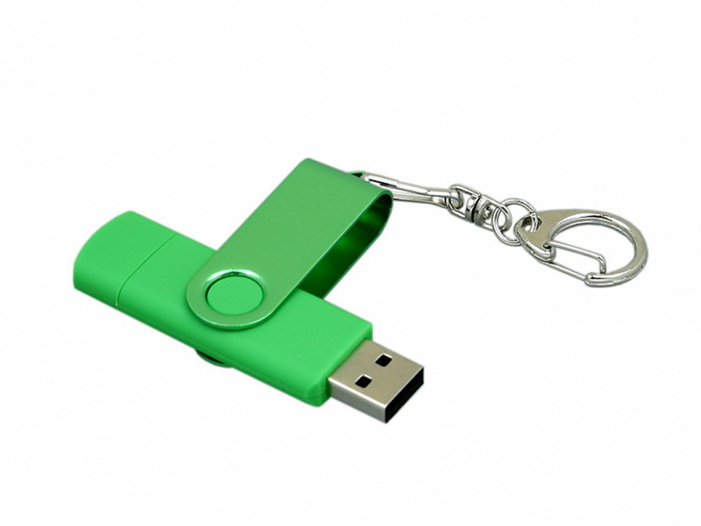 USB 2.0- флешка на 32 Гб с поворотным механизмом и дополнительным разъемом Micro USB