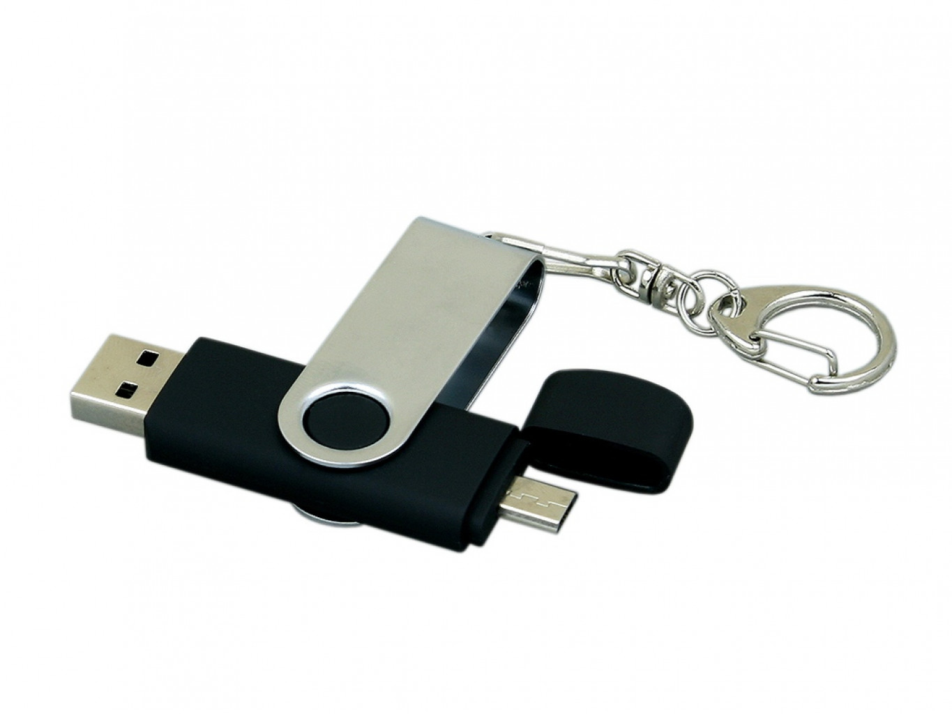 USB 2.0- флешка на 32 Гб с поворотным механизмом и дополнительным разъемом Micro USB