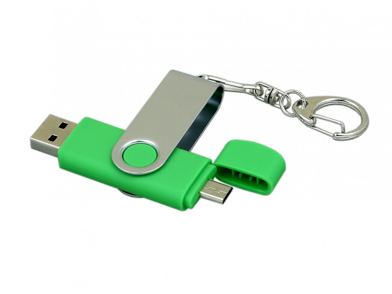 USB 2.0- флешка на 16 Гб с поворотным механизмом и дополнительным разъемом Micro USB