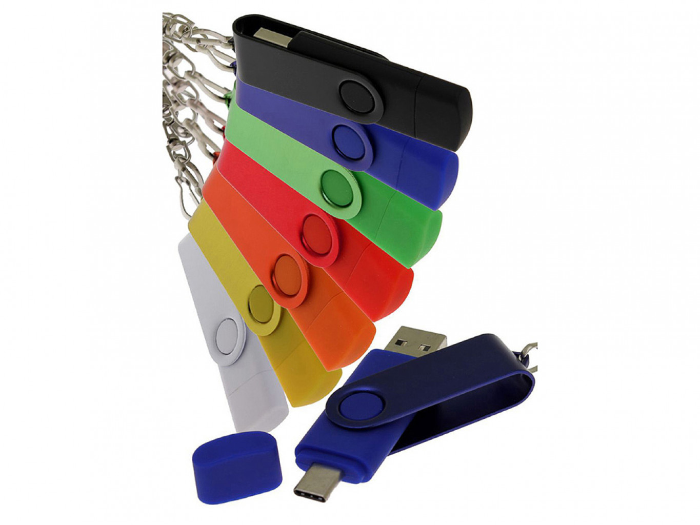 USB 3.0- флешка на 64 Гб с поворотным механизмом и дополнительным разъемом Type-C