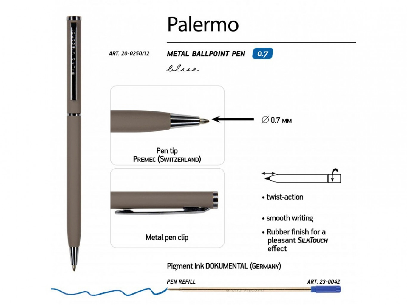 Ручка металлическая шариковая «Palermo», софт-тач