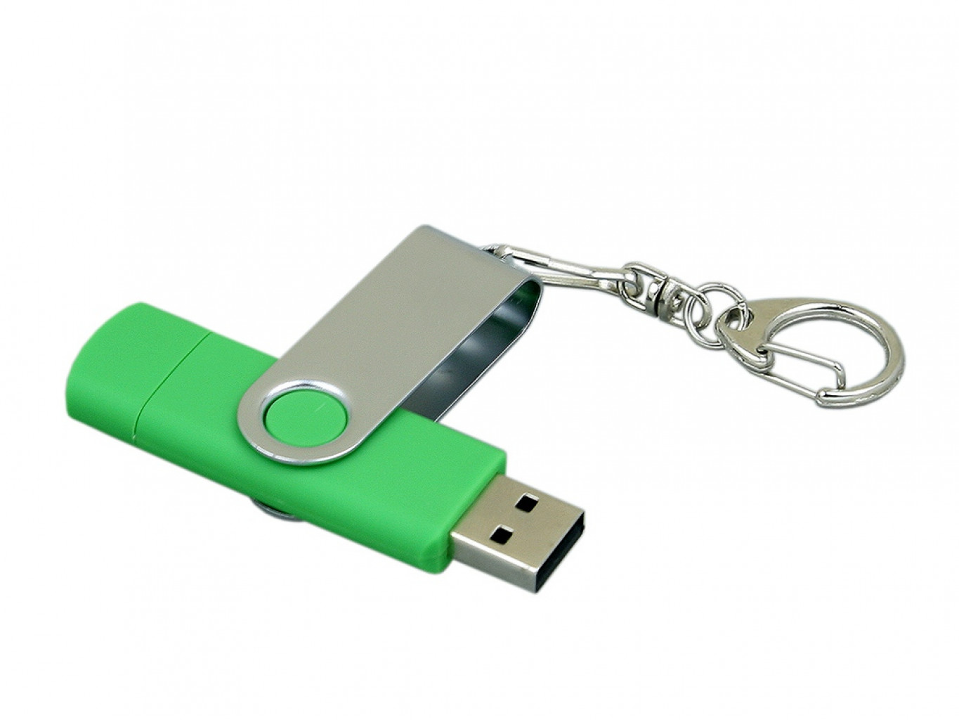 USB 2.0- флешка на 32 Гб с поворотным механизмом и дополнительным разъемом Micro USB