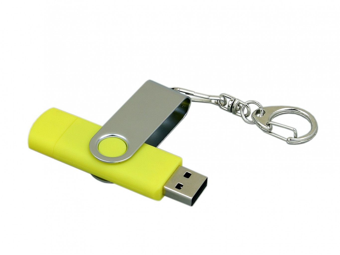 USB 2.0- флешка на 32 Гб с поворотным механизмом и дополнительным разъемом Micro USB