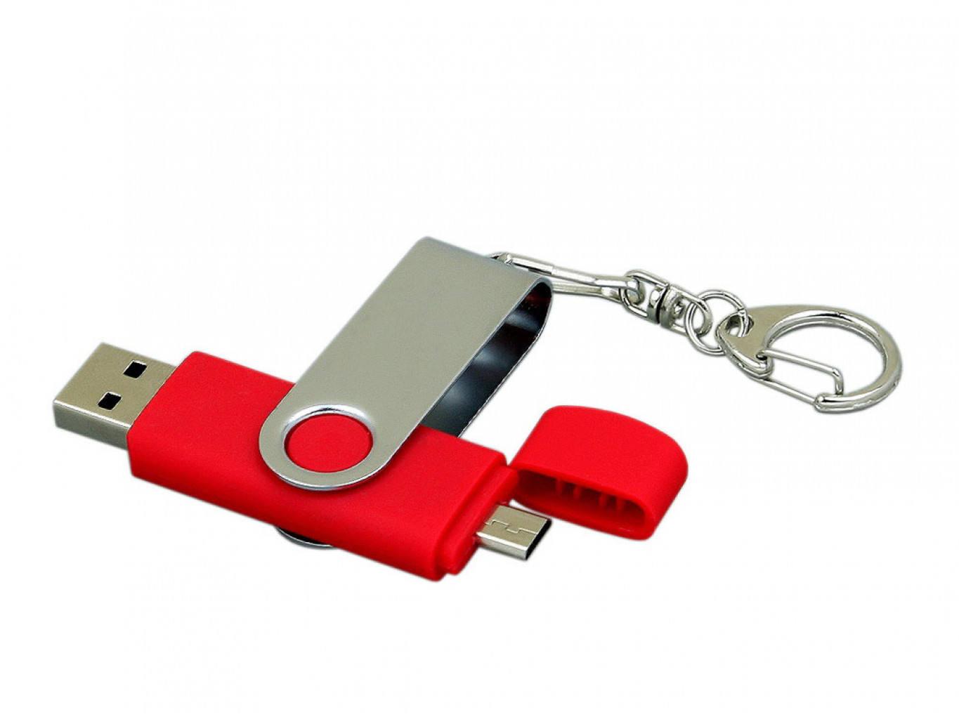 USB 2.0- флешка на 64 Гб с поворотным механизмом и дополнительным разъемом Micro USB