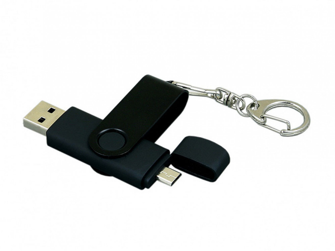 USB 2.0- флешка на 64 Гб с поворотным механизмом и дополнительным разъемом Micro USB