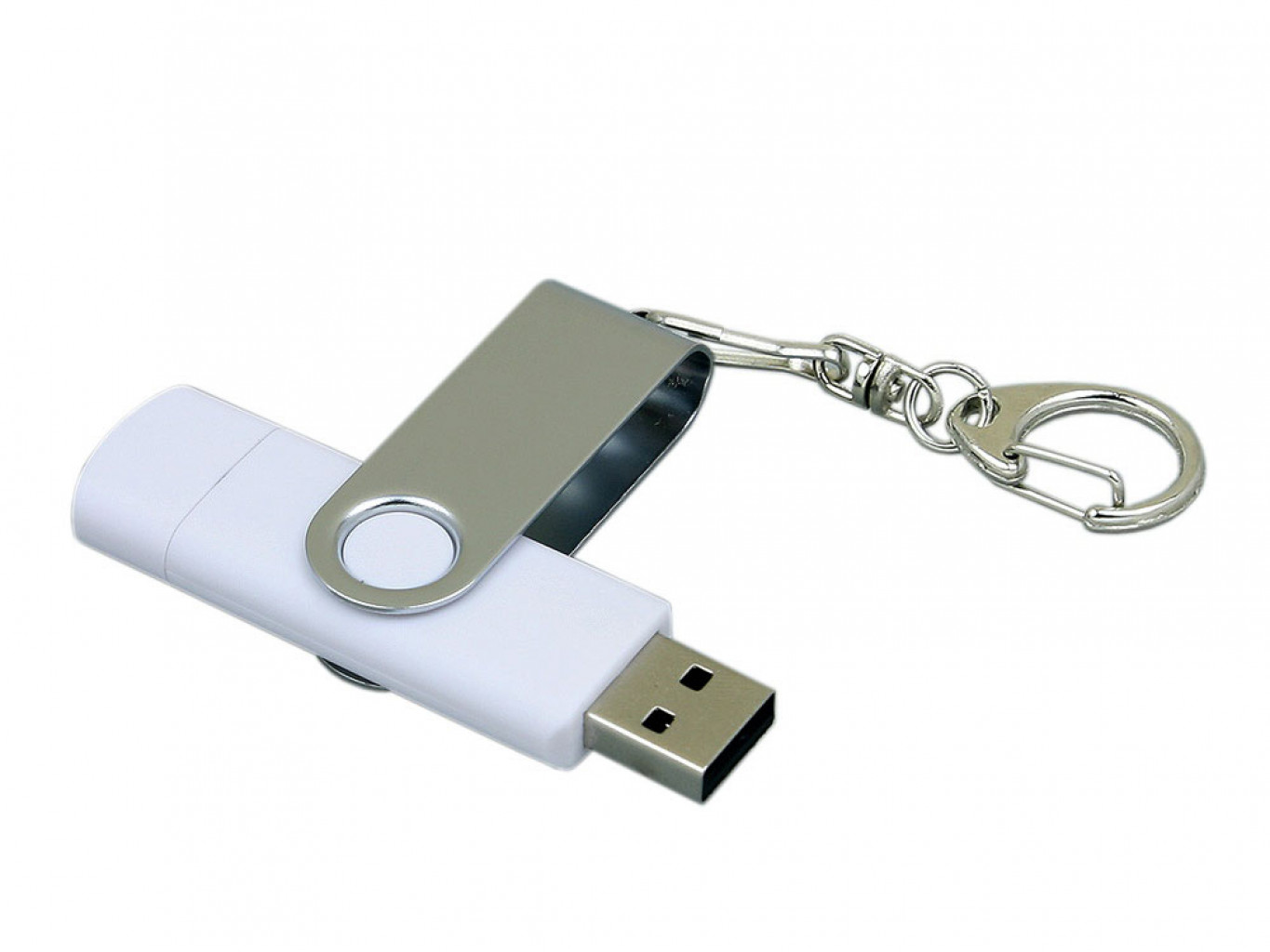 USB 2.0- флешка на 64 Гб с поворотным механизмом и дополнительным разъемом Micro USB