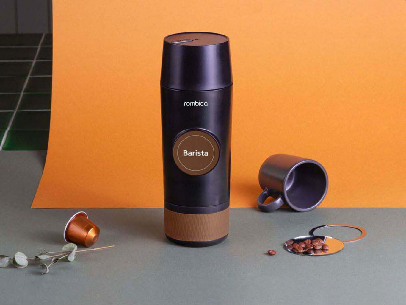 Портативная кофемашина «Barista» c быстрой зарядкой с логотипом Rombica Портативная кофемашина «Barista» c быстрой зарядкой с логотипом Rombica