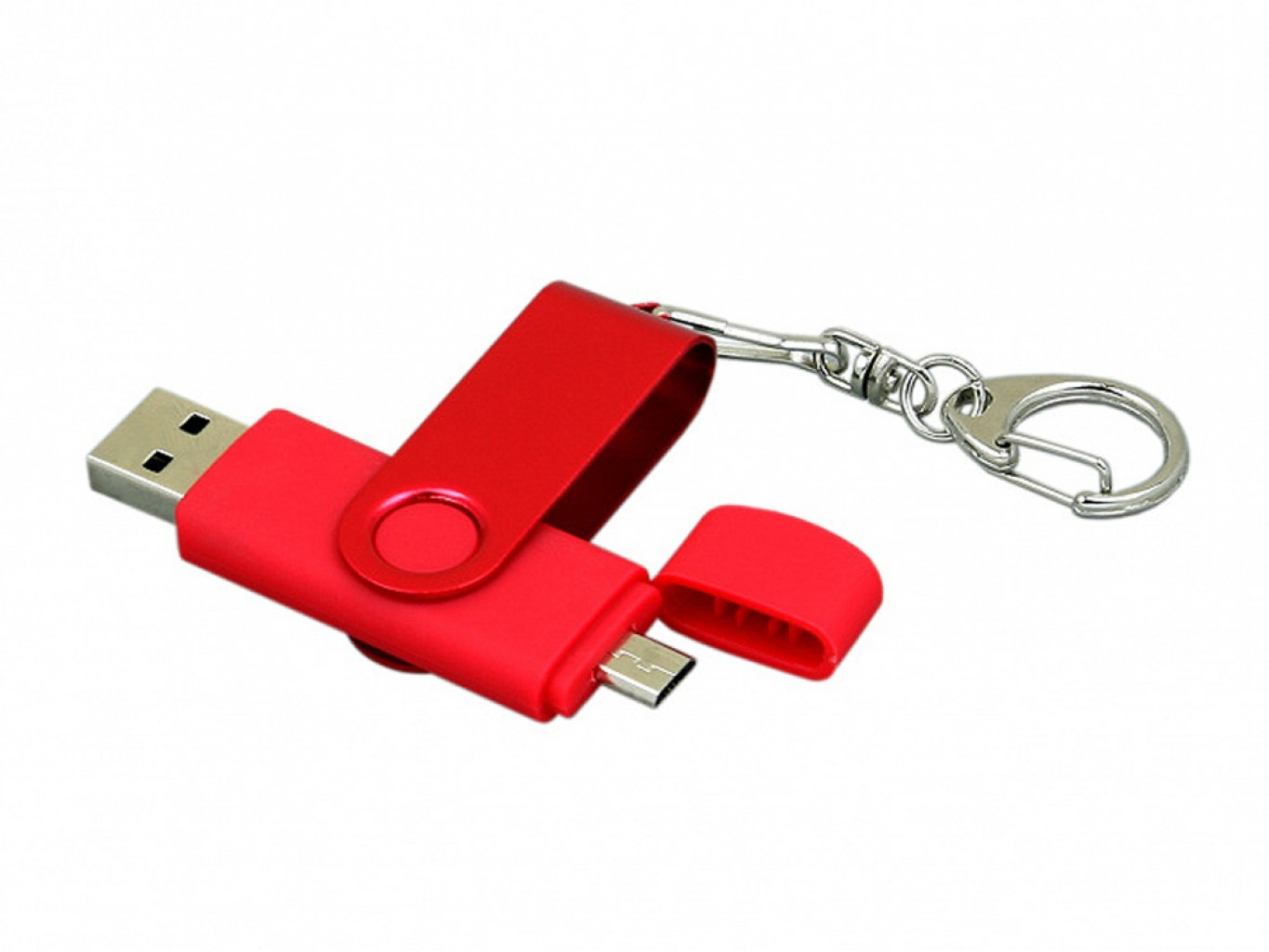 USB 2.0- флешка на 32 Гб с поворотным механизмом и дополнительным разъемом Micro USB