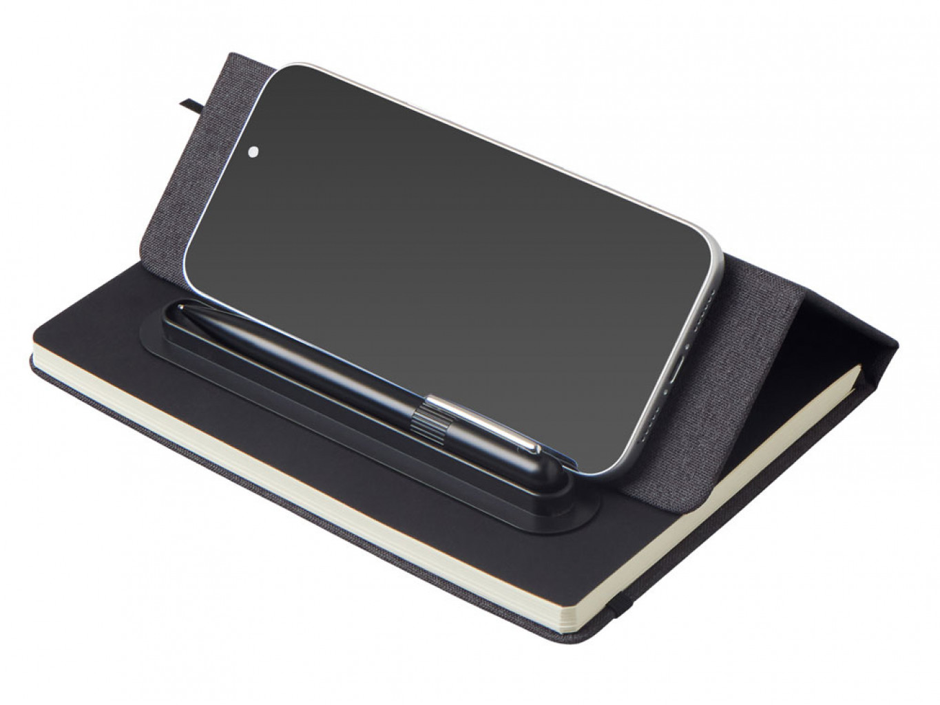 Блокнот А5 «NotaBene» с металлической шариковой ручкой и подставкой для телефона