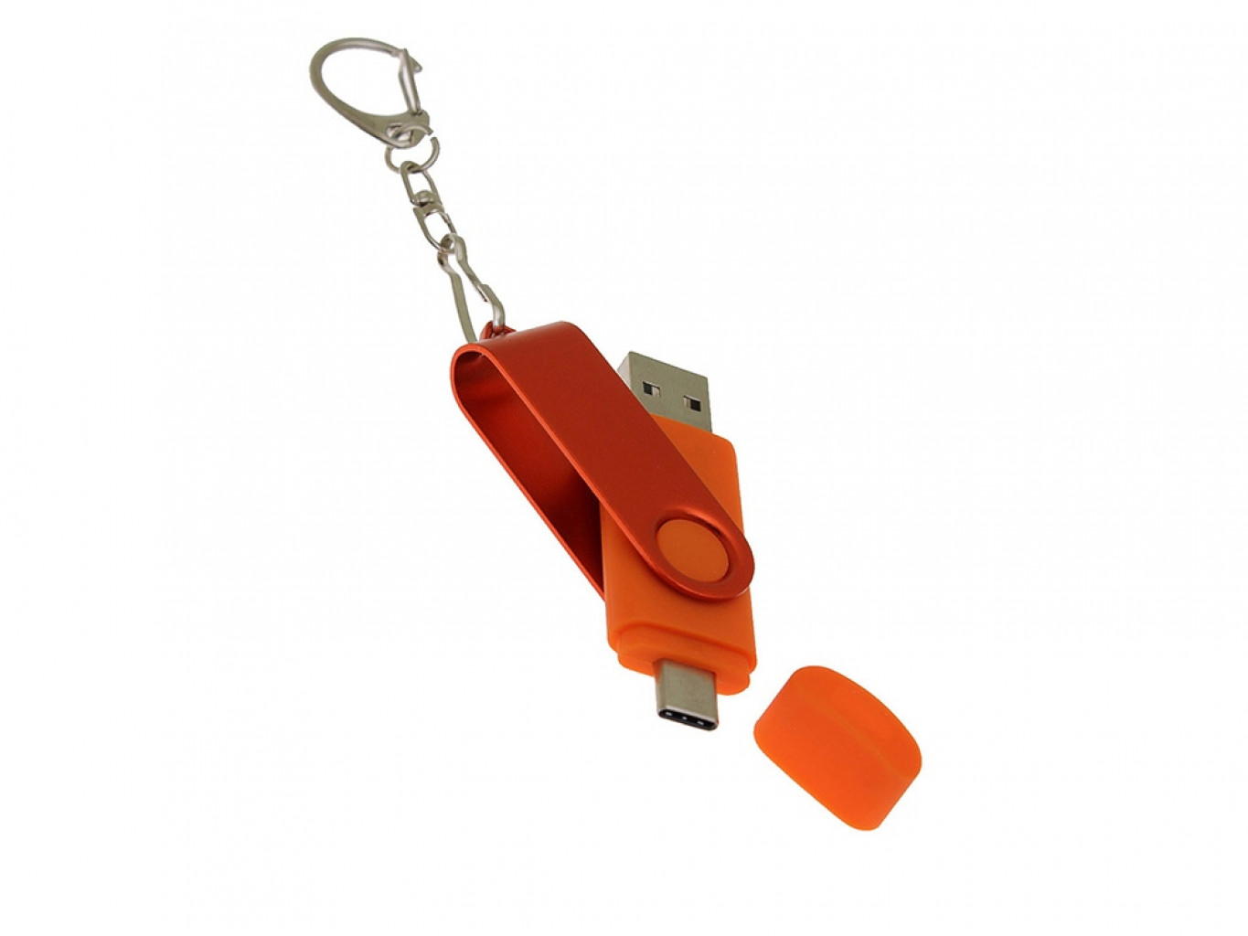 USB 2.0- флешка на 128 Гб с поворотным механизмом и дополнительным разъемом Type-C