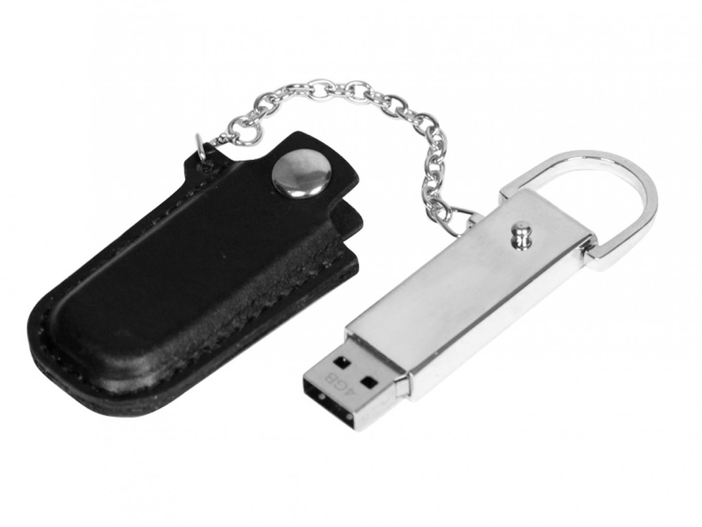 USB 2.0- флешка на 64 Гб в массивном корпусе с кожаным чехлом