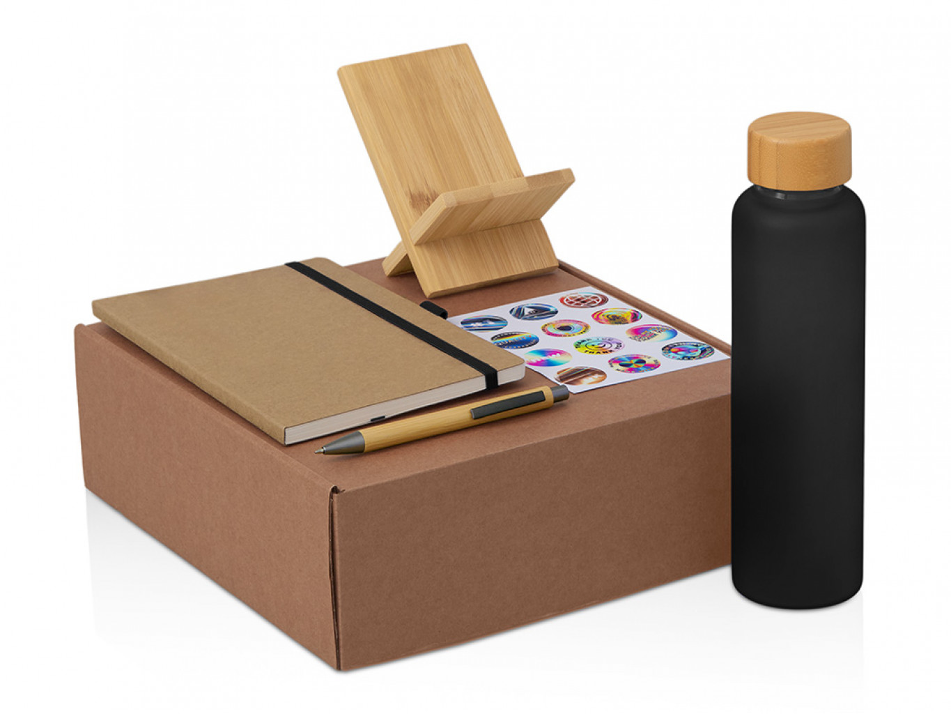 Набор «Wooden» с бутылкой, блокнотом, ручкой и подставкой для телефона Набор «Wooden» с бутылкой, блокнотом, ручкой и подставкой для телефона