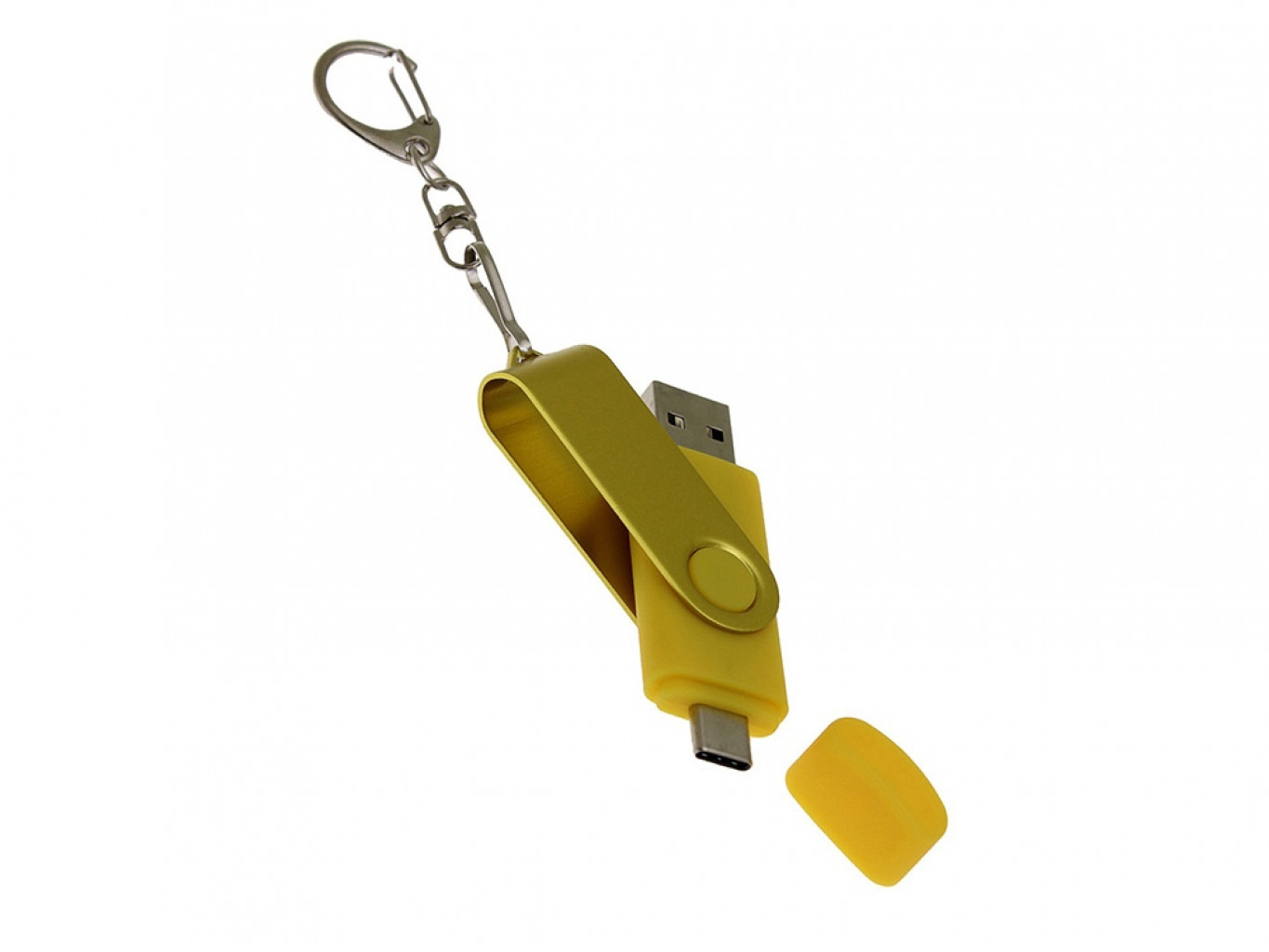 USB 2.0- флешка на 128 Гб с поворотным механизмом и дополнительным разъемом Type-C