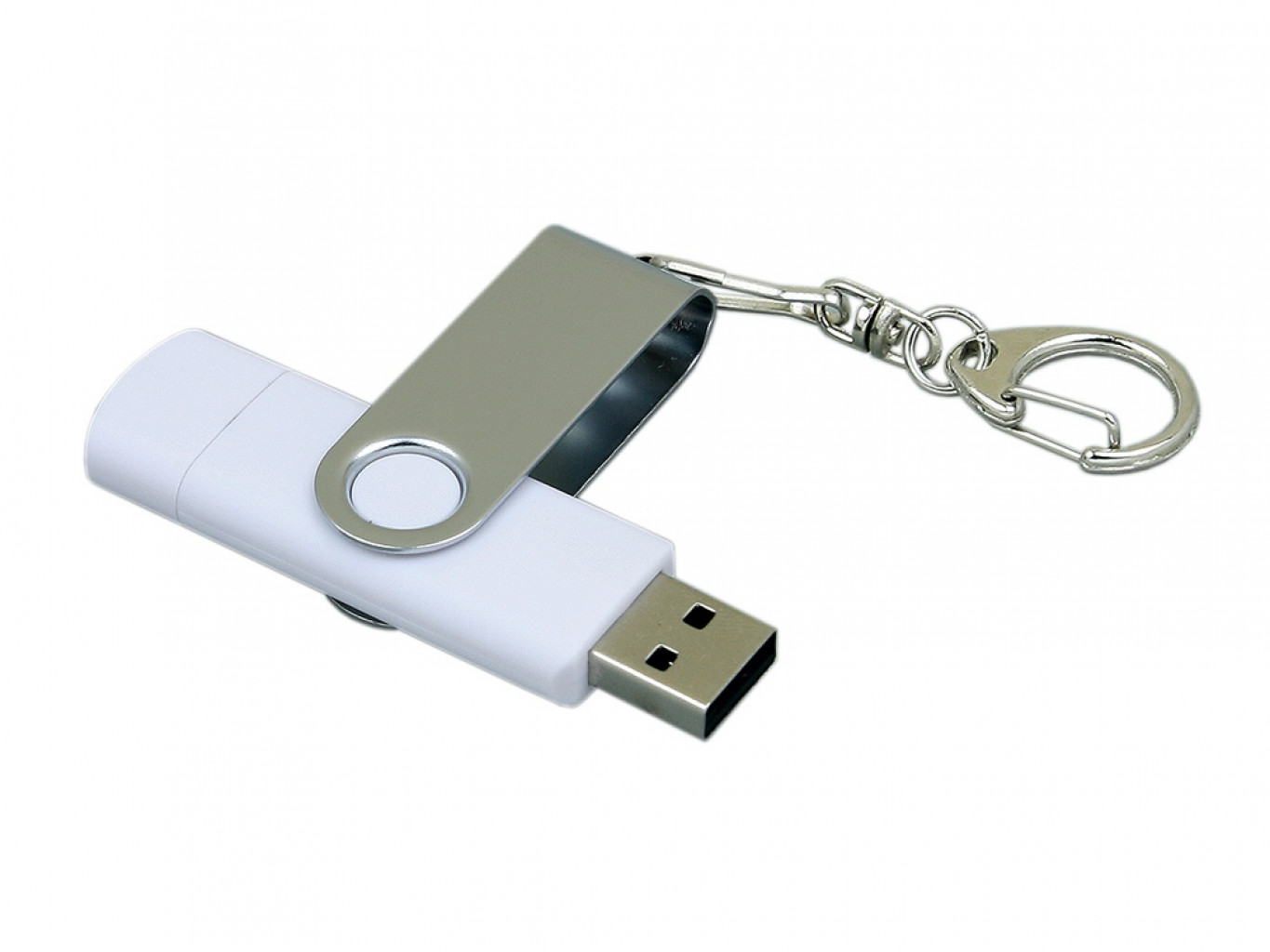 USB 2.0- флешка на 32 Гб с поворотным механизмом и дополнительным разъемом Micro USB